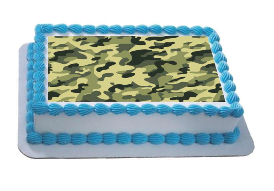 Camouflage Effect A4 Themed Icing Sheet Icing sheet cake toppers are a great way to decorate any themed cake Easy Peel Icing Sheet - No Fuss - Ready to pop straight onto your cake (full instructions included)