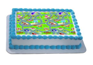 Cartoon Car Mat / Town A4 Themed Icing Sheet  Icing sheet cake toppers are a great way to decorate any themed cake