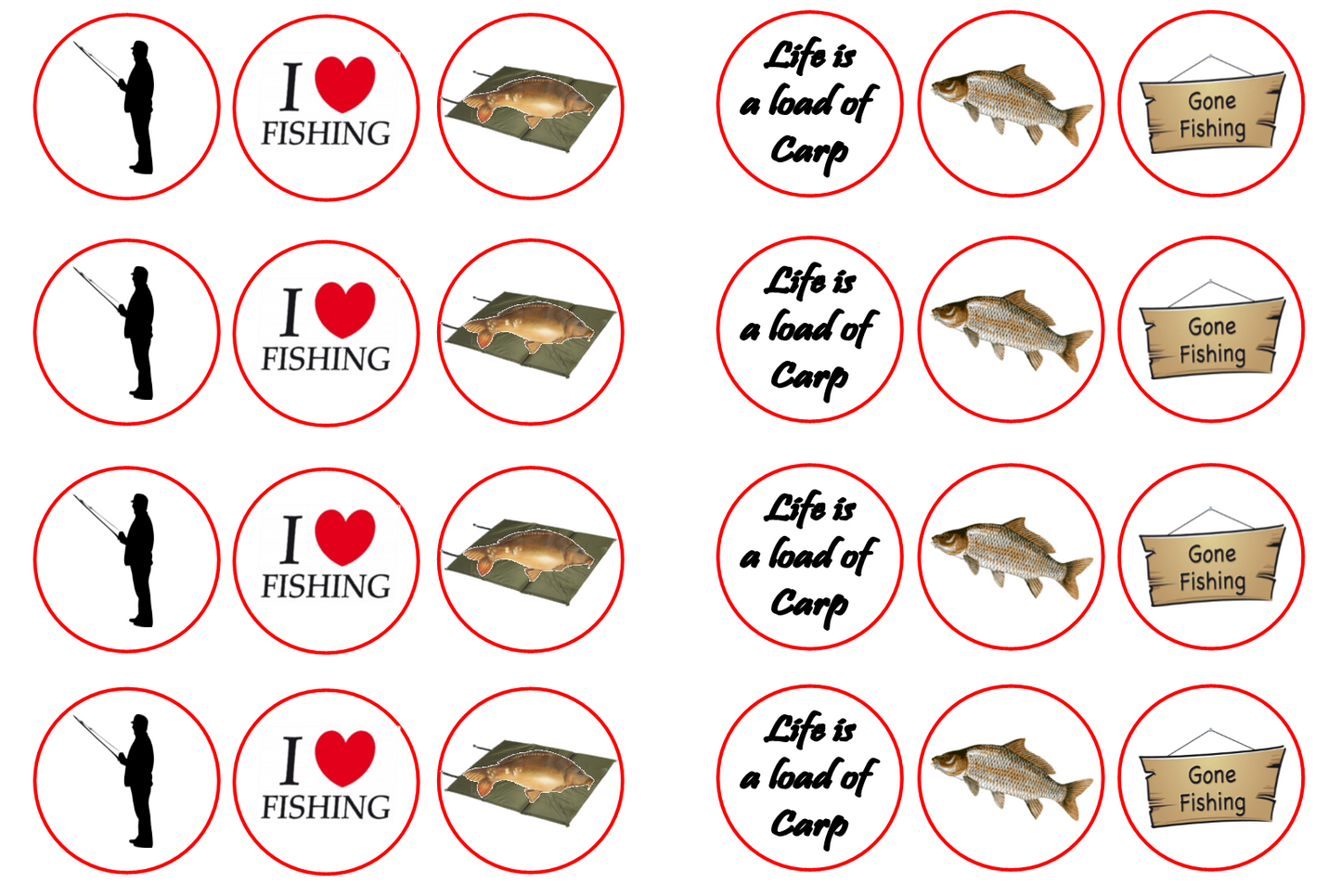 Choice of Wafer Paper or Icing discs Pack contains 24 edible pre cut discs - 4 of each image Ready to be added to your cakes, bakes or shakes