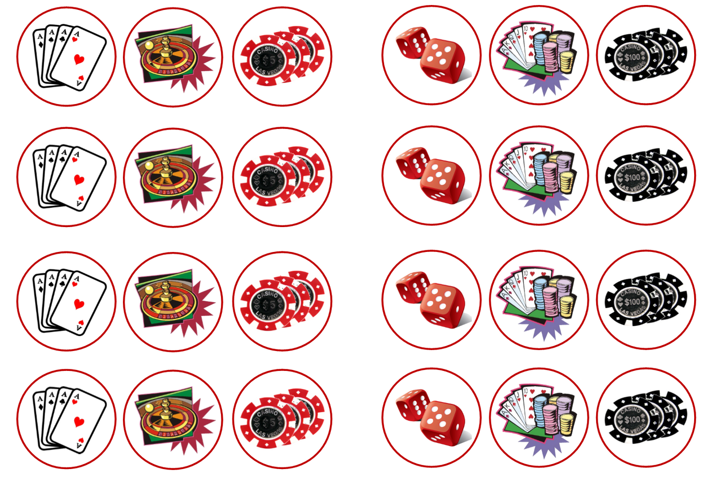 Choice of Wafer Paper or Icing discs Pack contains 24 edible pre cut discs - 4 of each image Ready to be added to your cakes, bakes or shakes