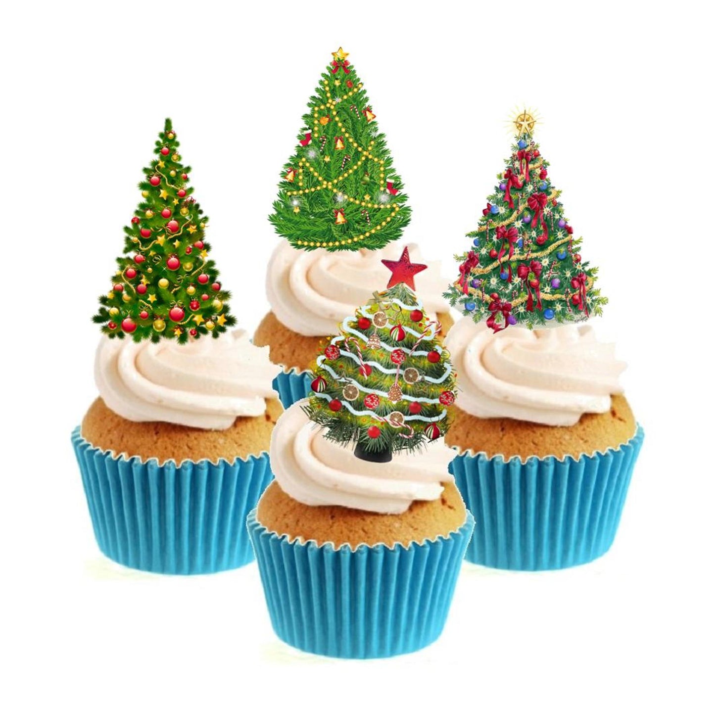 Christmas Trees Collection Stand Up Cake Toppers (12 pack) Pack contains 12 images - 3 of each image - printed onto premium wafer card