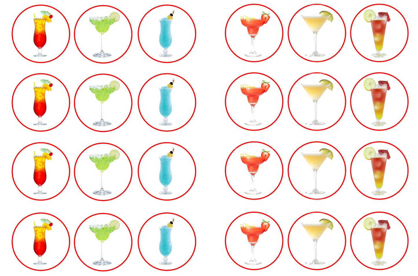 Choice of Wafer Paper or Icing discs Pack contains 24 edible pre cut discs - 4 of each image Ready to be added to your cakes, bakes or shakes