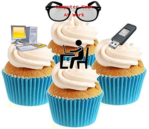 Computer Geek Stand Up Cake Toppers (12 pack) Pack contains 12 images - 3 of each image - printed onto premium wafer card