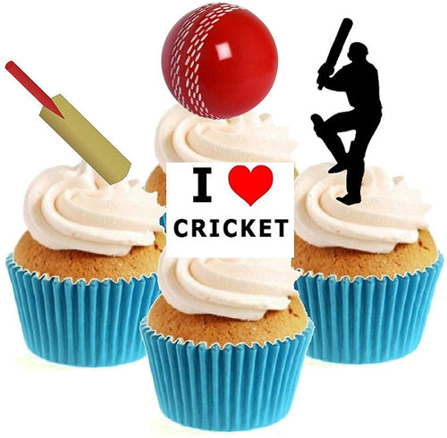 Cricket Collection Stand Up Cake Toppers (12 pack)  Pack contains 12 images - 3 of each image - printed onto premium wafer card