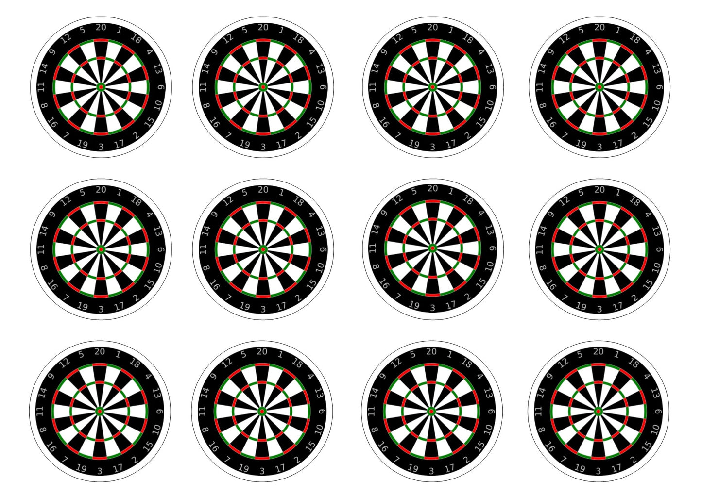 Dart Board 2" pre cut icing discs Pack contains 12 edible fondant icing pre cut icing discs
