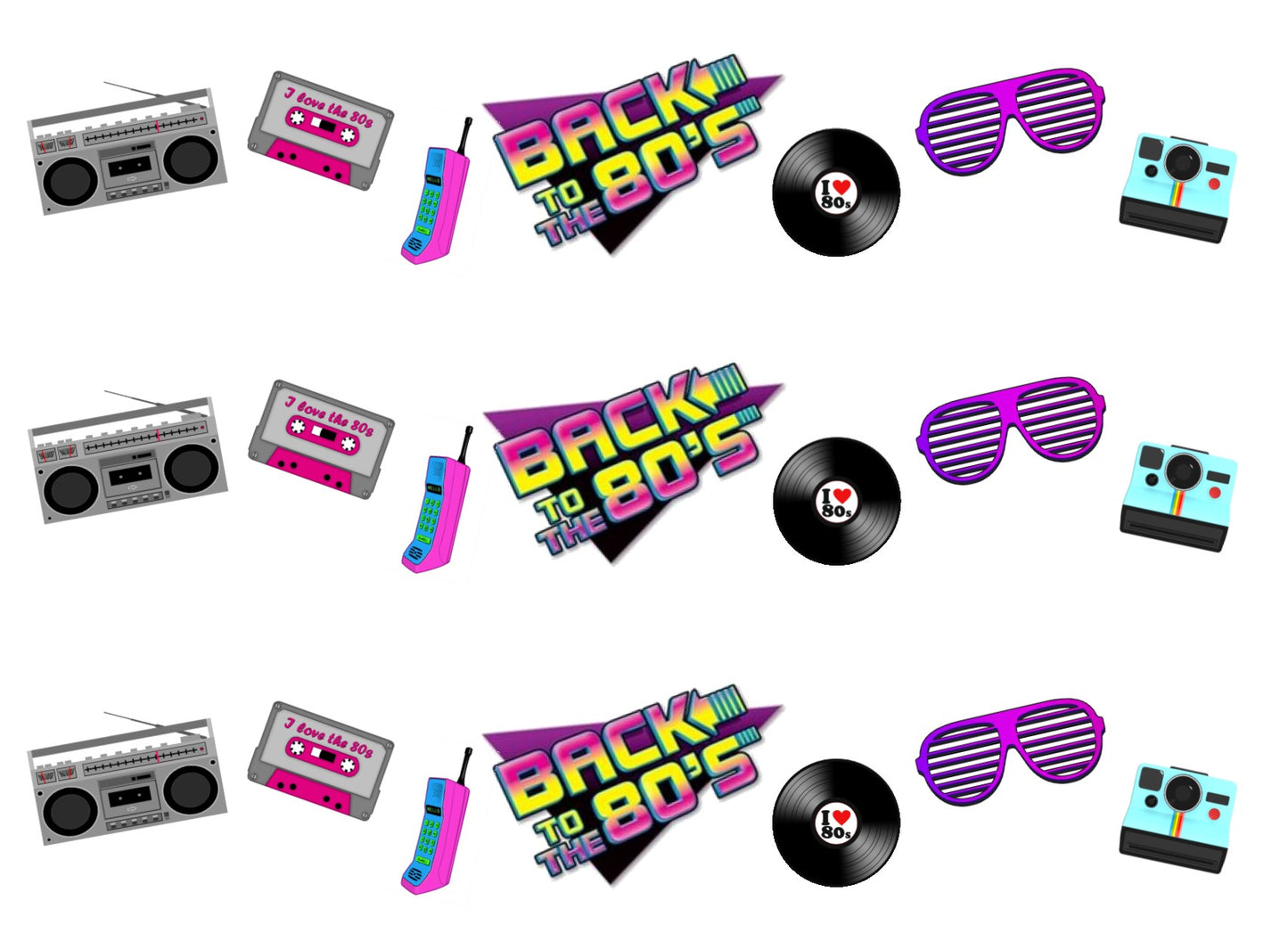 80s THEMED EDIBLE ICING CAKE RIBBON / SIDE STRIPS Use instead of traditional ribbon to decorate the sides of your cakes Edible fondant icing, perfect for that special occasion