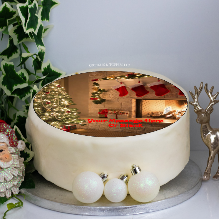 Personalised Christmas Fireside Scene 8" Icing Sheet Cake Topper