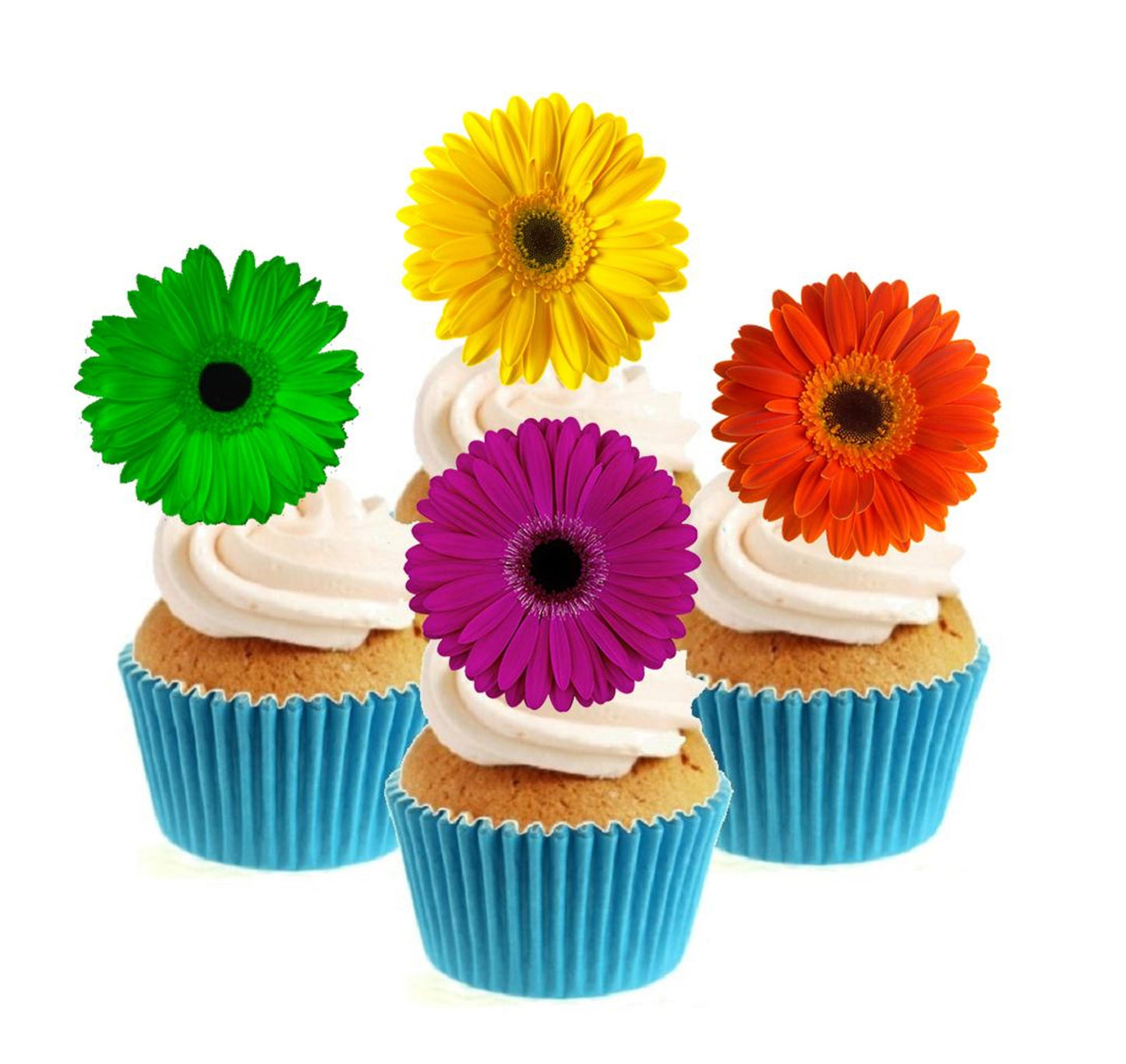 Bright Gerbera Collection Stand Up Cake Toppers (12 pack) Pack contains 12 images ~ 3 of each image ~ printed onto premium wafer card