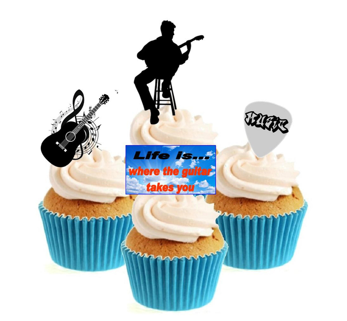 Guitarist Collection Stand Up Cake Toppers (12 pack) Pack contains 12 images ~ 3 of each image ~ printed onto premium wafer card