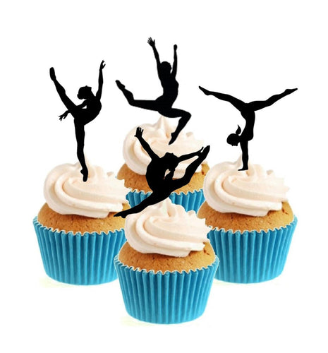 Gymnast Silhouette Collection Stand Up Cake Toppers (12 pack)  Pack contains 12 images ~ 3 of each image ~ printed onto premium wafer card