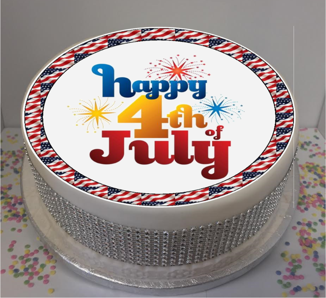 Happy 4th July (bright) 8" Icing Sheet Cake Topper Icing sheet cake toppers are a great way to personalise either a homemade or shop bought plain cake Easy Peel Icing Sheet - No Fuss - Ready to pop straight onto your cake (full instructions included)