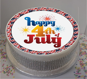 Happy 4th July (bright) 8" Icing Sheet Cake Topper  Icing sheet cake toppers are a great way to personalise either a homemade or shop bought plain cake  Easy Peel Icing Sheet - No Fuss - Ready to pop straight onto your cake (full instructions included)