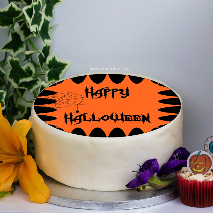Happy Halloween Orange 8" Icing Sheet Cake Topper