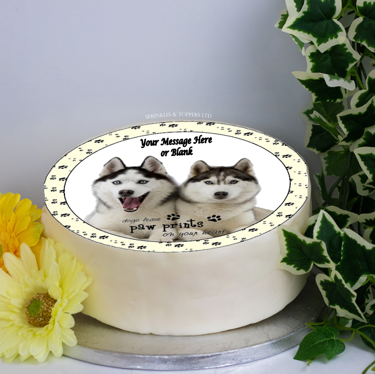 Personalised Husky Dogs Scene 8 Cake Topper