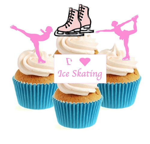 I Love Ice Skating Pink Collection Stand Up Cake Toppers (12 pack)