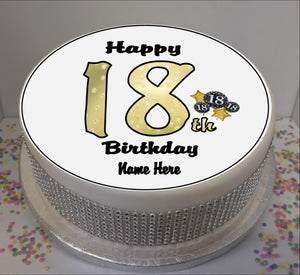 Personalised 18th Birthday Black / Gold 8" Icing Sheet Cake Topper