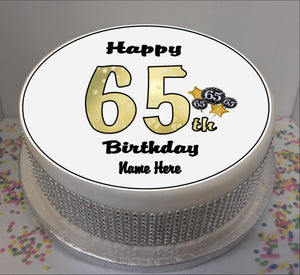 Personalised 65th Birthday Black / Gold 8" Icing Sheet Cake Topper