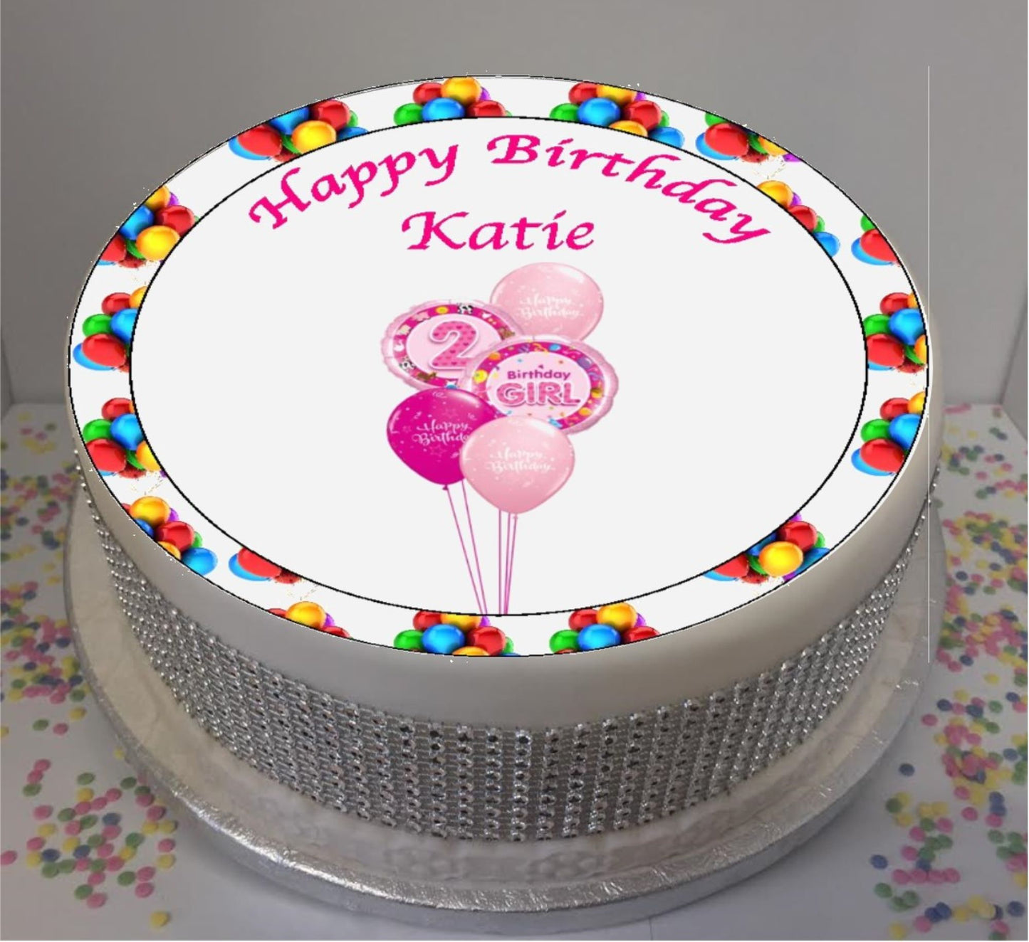 Personalised 2nd Birthday Pink 8" Icing Sheet Cake Topper