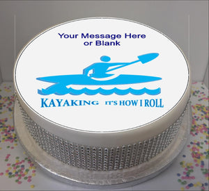 Personalised Kayaking Silhouette & Quote Scene 8" Icing Sheet Cake Topper