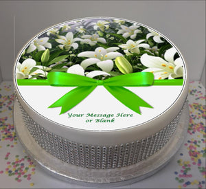 Personalised Lillies & Bow Scene 8" Icing Sheet Cake Topper