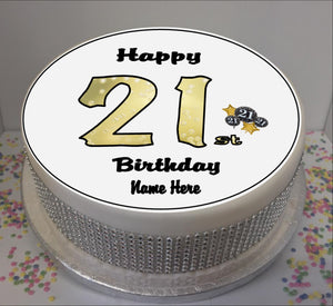 Personalised 21st Birthday Black / Gold 8" Icing Sheet Cake Topper
