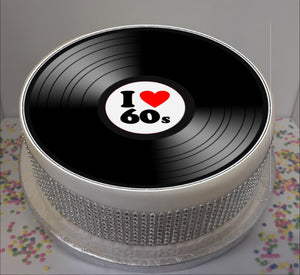 I Love 60s Vinyl  8" Icing Sheet Cake Topper