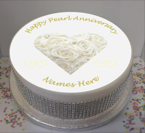 Personalised Pearl Wedding Anniversary 8" Icing Sheet Cake Topper
