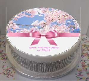 Personalised Pink Blossom & Bow Scene 8" Icing Sheet Cake Topper