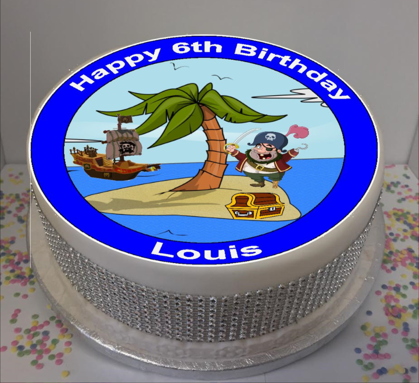 Personalised Pirate Island Scene 8" Icing Sheet Cake Topper
