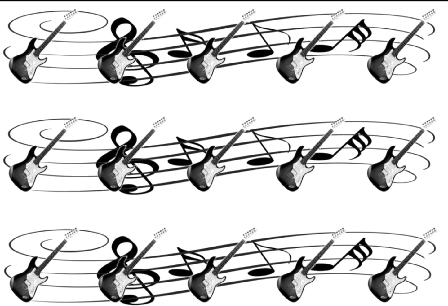 ELECTRIC GUITAR & MUSIC NOTES EDIBLE ICING CAKE RIBBON / SIDE STRIPS Use instead of traditional ribbon to decorate the sides of your cakes Edible fondant icing, perfect for that special occasion