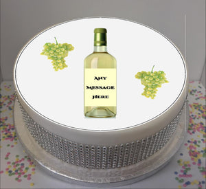 Personalised White Wine Bottle & Grapes 8" Icing Sheet Cake Topper