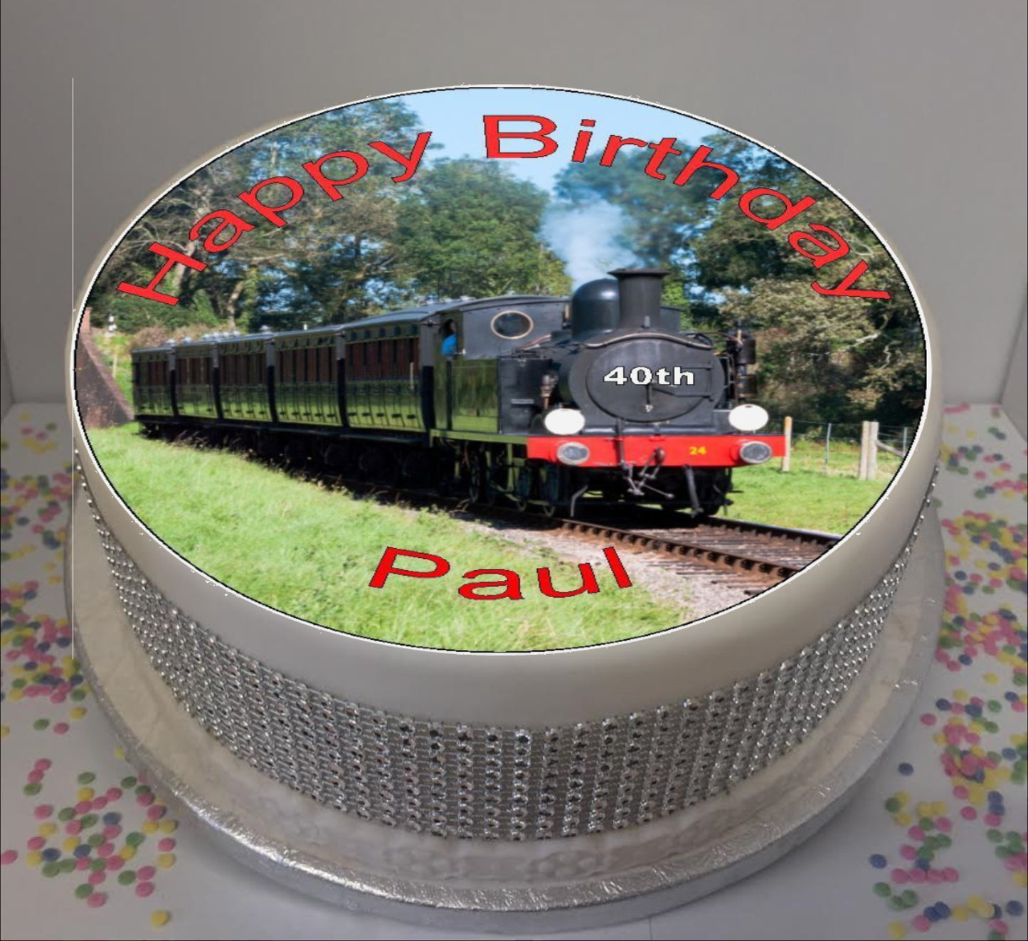 Personalised Steam Train Scene 8" Icing Sheet Cake Topper