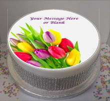 Load image into Gallery viewer, Personalised Bright Tulips 8&quot; Icing Sheet Cake Topper