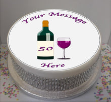 Load image into Gallery viewer, Personalised Wine Bottle &amp; Glass 8&quot; Icing Sheet Cake Topper