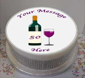Personalised Wine Bottle & Glass 8" Icing Sheet Cake Topper