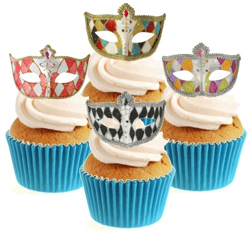 Masquerade Mask Harlequin Collection Stand Up Cake Toppers (12 pack)