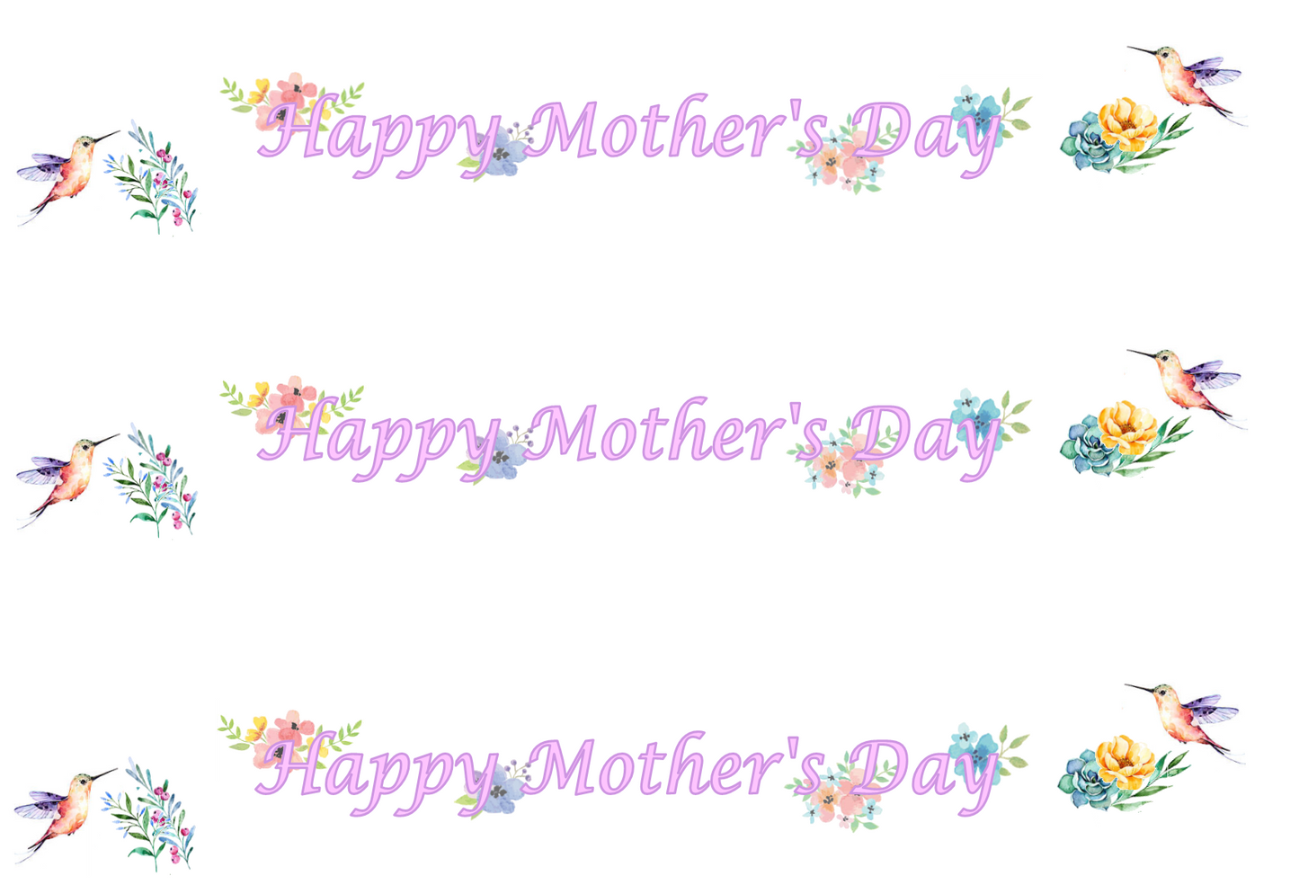 Happy Mother's Day Hummingbirds Edible Icing Cake Ribbon
