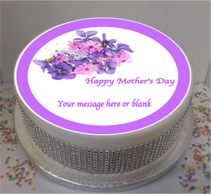 Personalised Mother's Day Purple Flowers 8" Icing Sheet Cake Topper