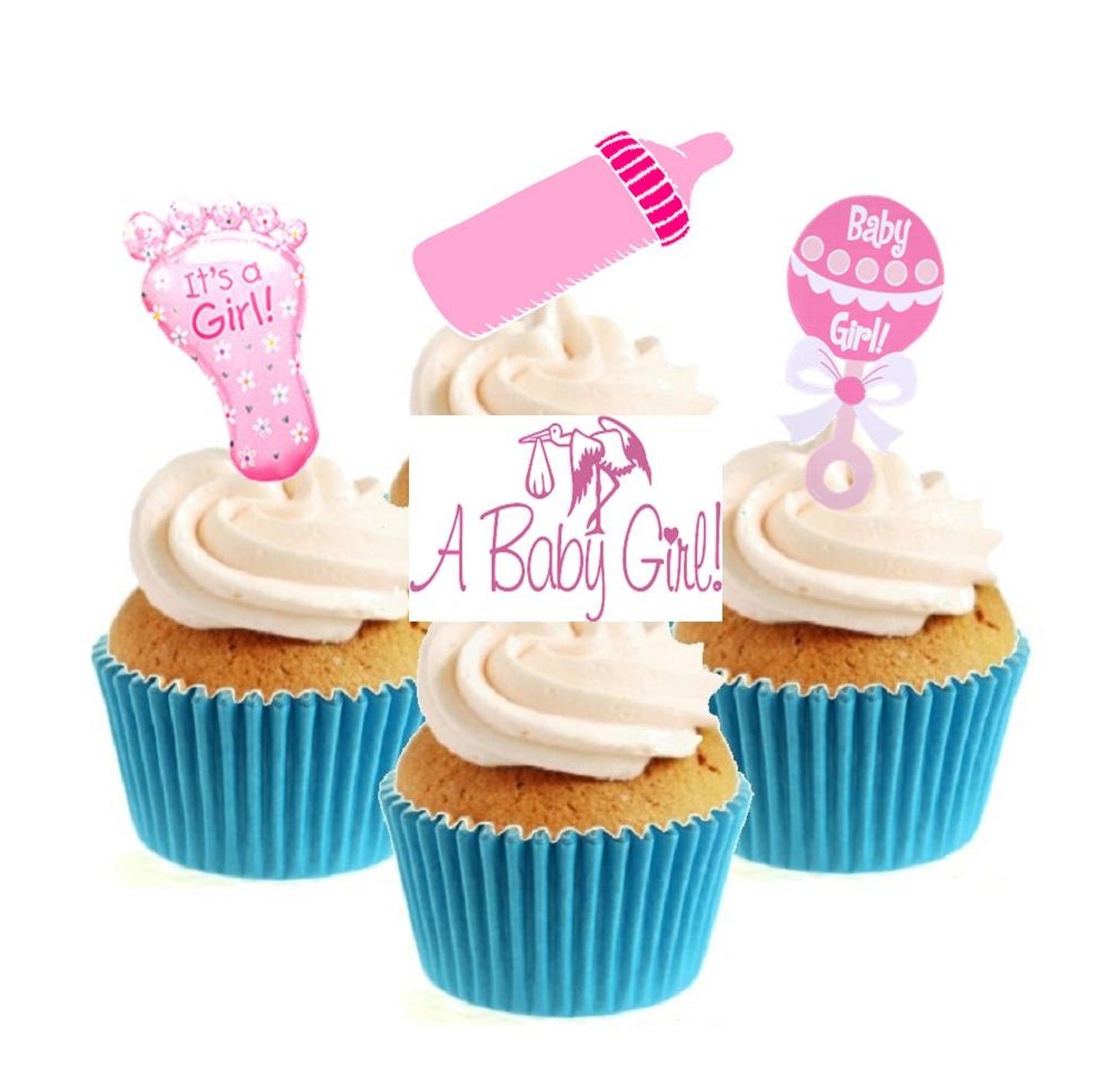 New Baby Girl Collection Stand Up Cake Toppers (12 pack)