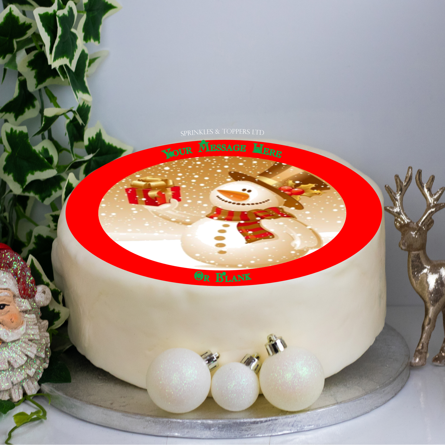 Personalised Festive Snowman Scene 8" Icing Sheet Cake Topper