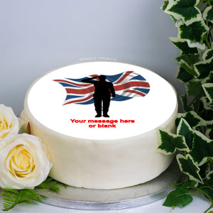 Personalised Soldier Silhouette & Flag Scene 8" Icing Sheet Cake Topper