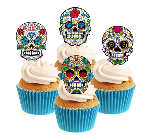 Sugar Skull (A) Collection Stand Up Cake Toppers (12 pack)