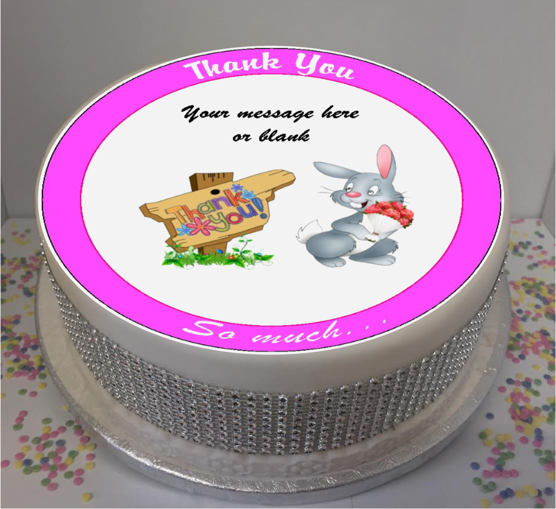 Personalised Thank You Bunny 8" Icing Sheet Cake Topper