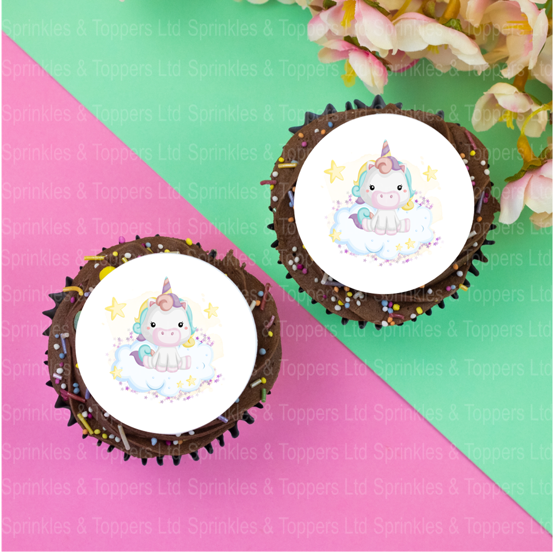 Cute Unicorn on cloud 2" / 5cm discs