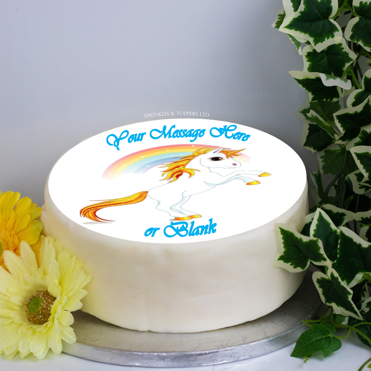Personalised Mystical Unicorn & Rainbow (gold) 8" Cake Topper