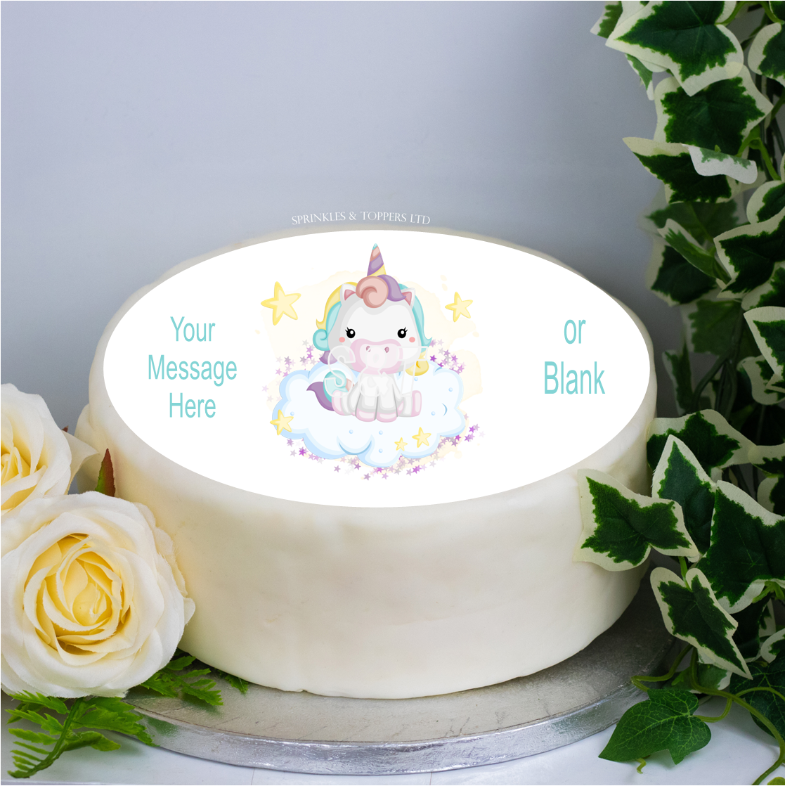 Personalised Unicorn On Clouds 8" Icing Sheet Cake Topper