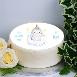 Personalised Unicorn On Clouds  8" Icing Sheet Cake Topper