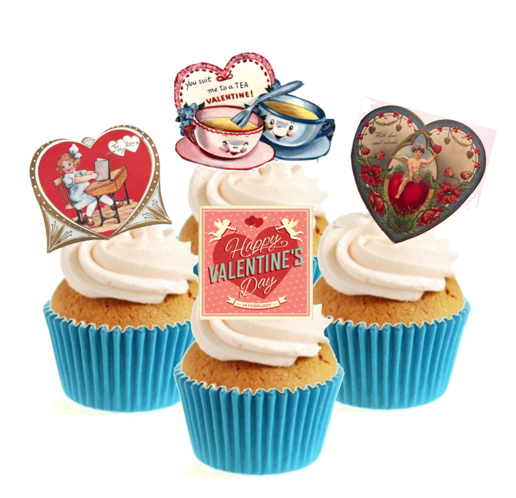 Vintage Valentines Collection Stand Up Cake Toppers (12 pack)