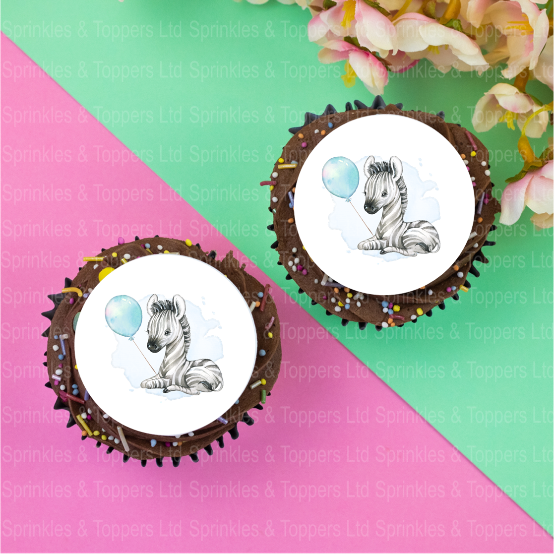 Baby Zebra with Blue Balloon 2" / 5cm discs