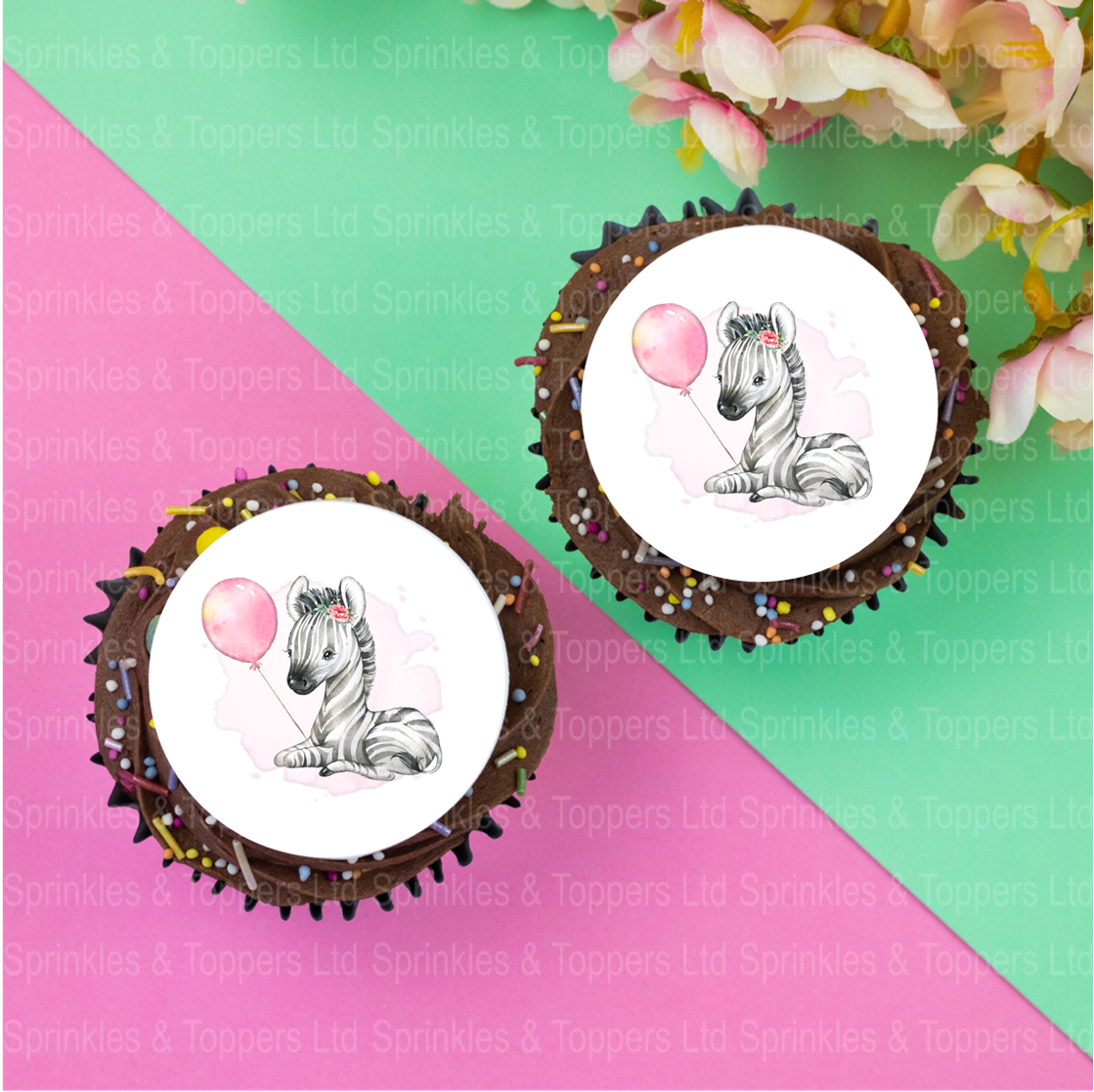 Baby Zebra with Pink Balloon 2" / 5cm discs